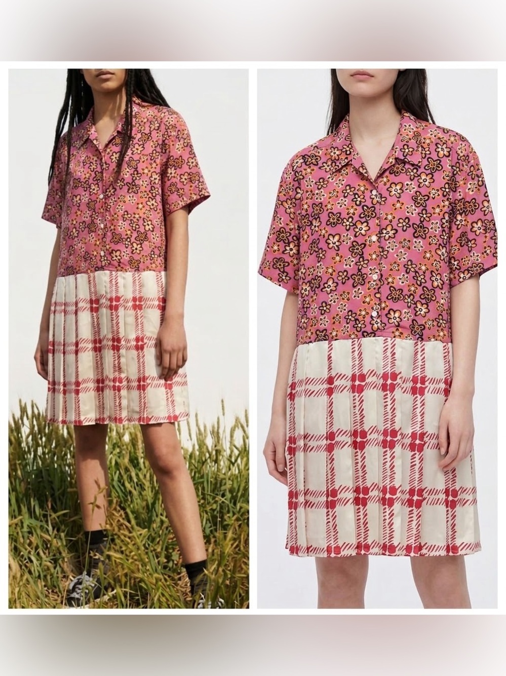 Marni x Uniqlo Floral Linen Blend Pleated Collared Abstract Dress , XL